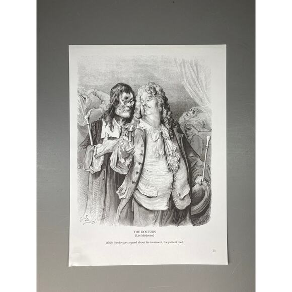 Dore, Fables, Hen with Golden Eggs, Doctors, Bookplate, Art, ~ 240706-WH 290 - Picture 4 of 4